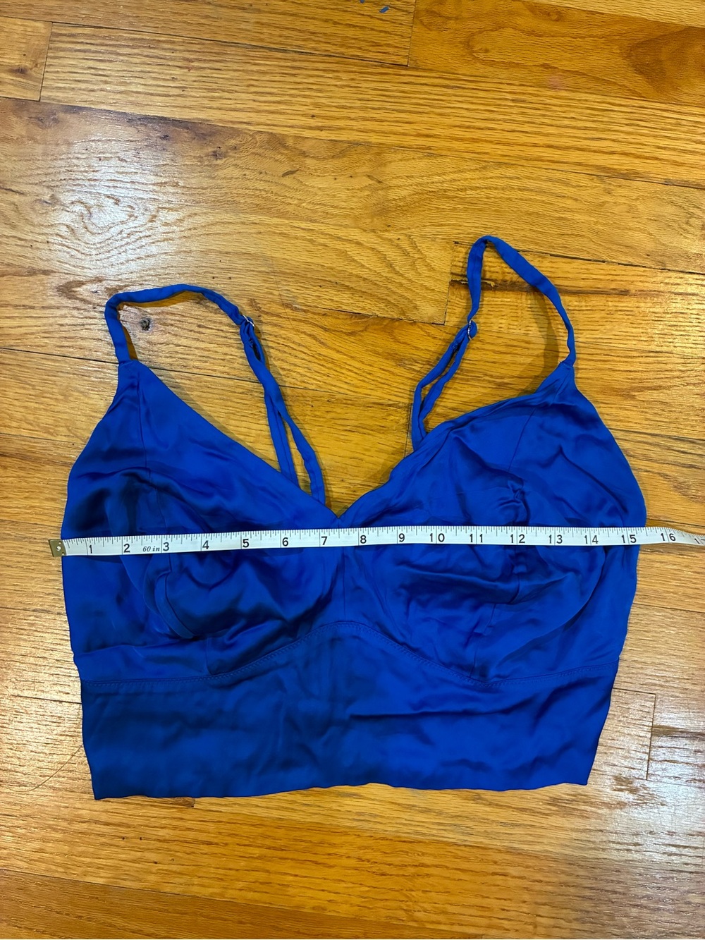 Blue cropped satin tank